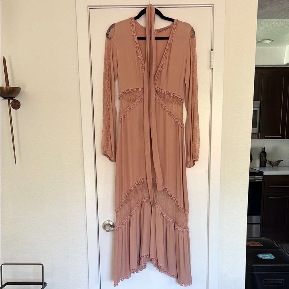 For Love and Lemons Women's Dusty Rose Long Sleeve Lace-Trim Maxi Dress